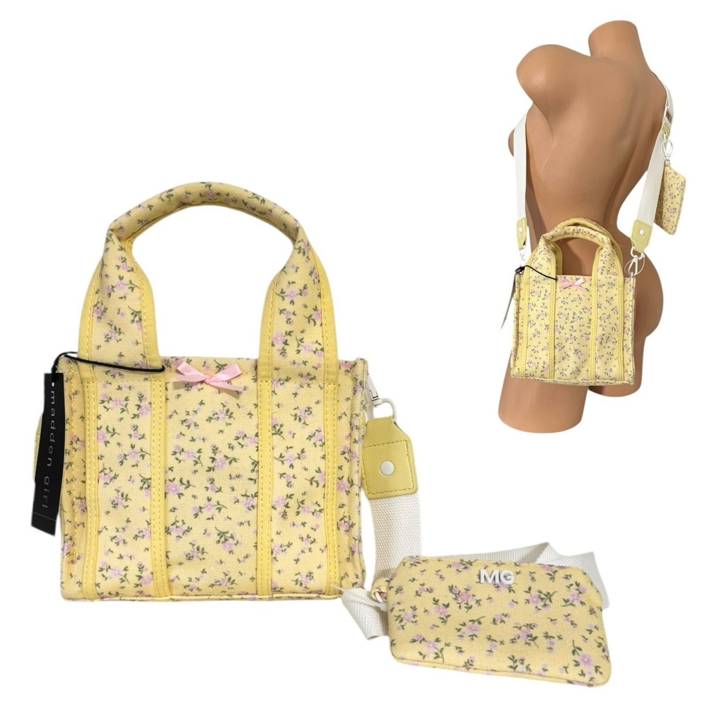 Madden Girl Yellow Floral Pink Bow Mini Tote Crossbody Bag Coin Purse Tiktok